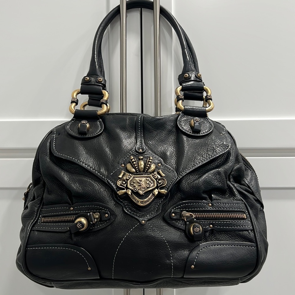 Juicy Couture RARE Large Black Leather Bag Purse Like New Beautiful Collectible
